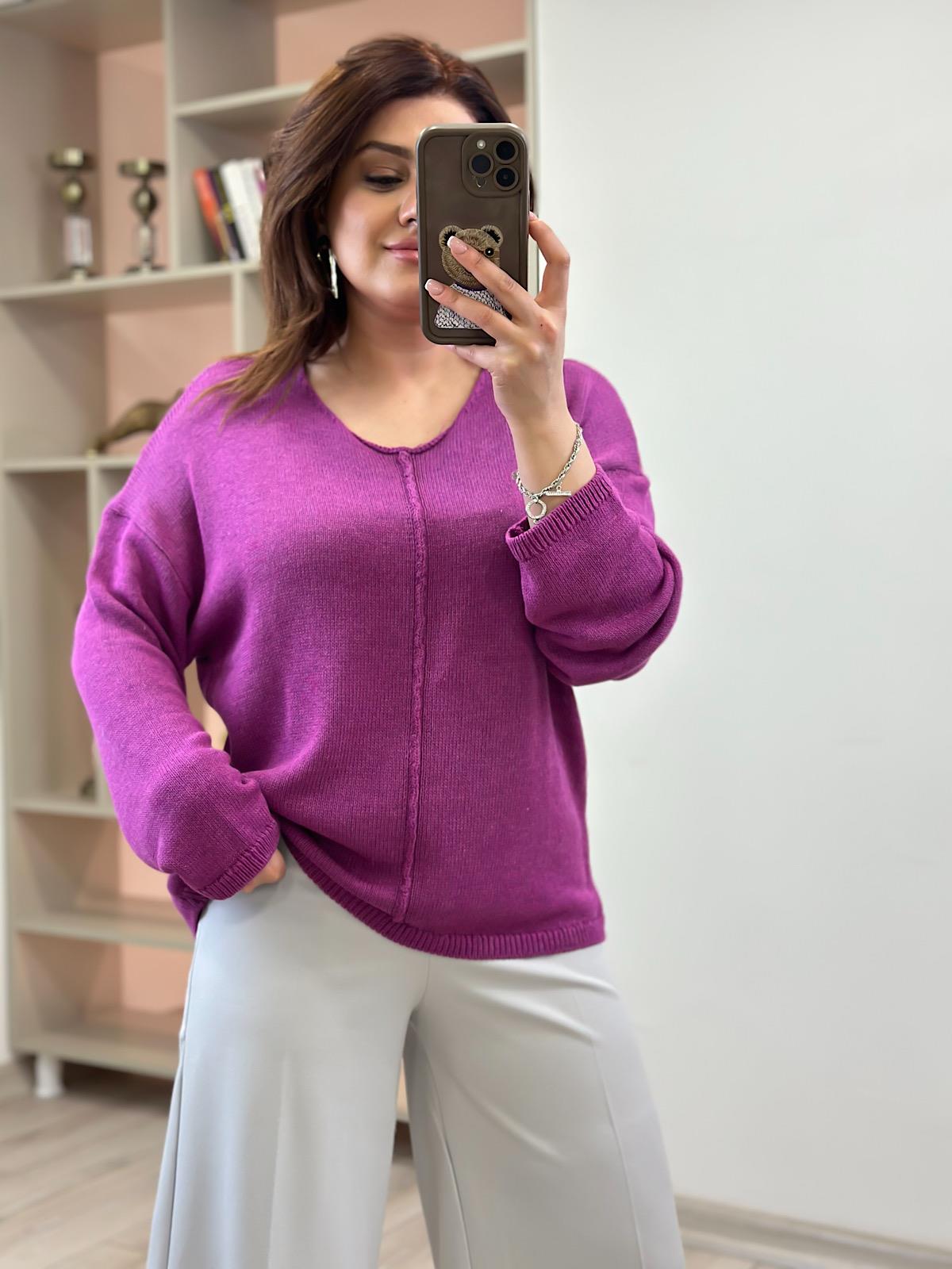 Ortası Dikişli Naturel Yaka Triko AHU DUDU