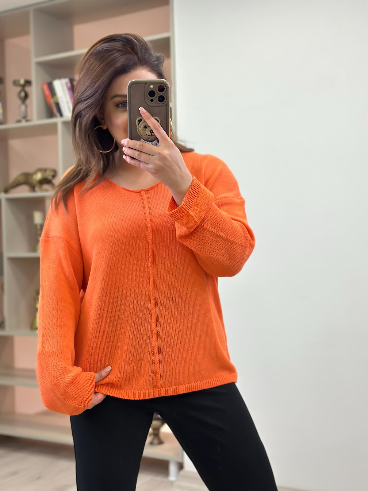 Ortası Dikişli Naturel Yaka Triko ORANJ