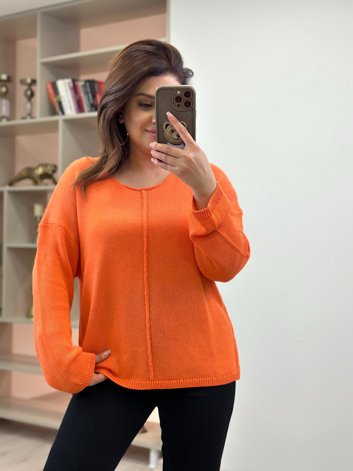 Ortası Dikişli Naturel Yaka Triko ORANJ