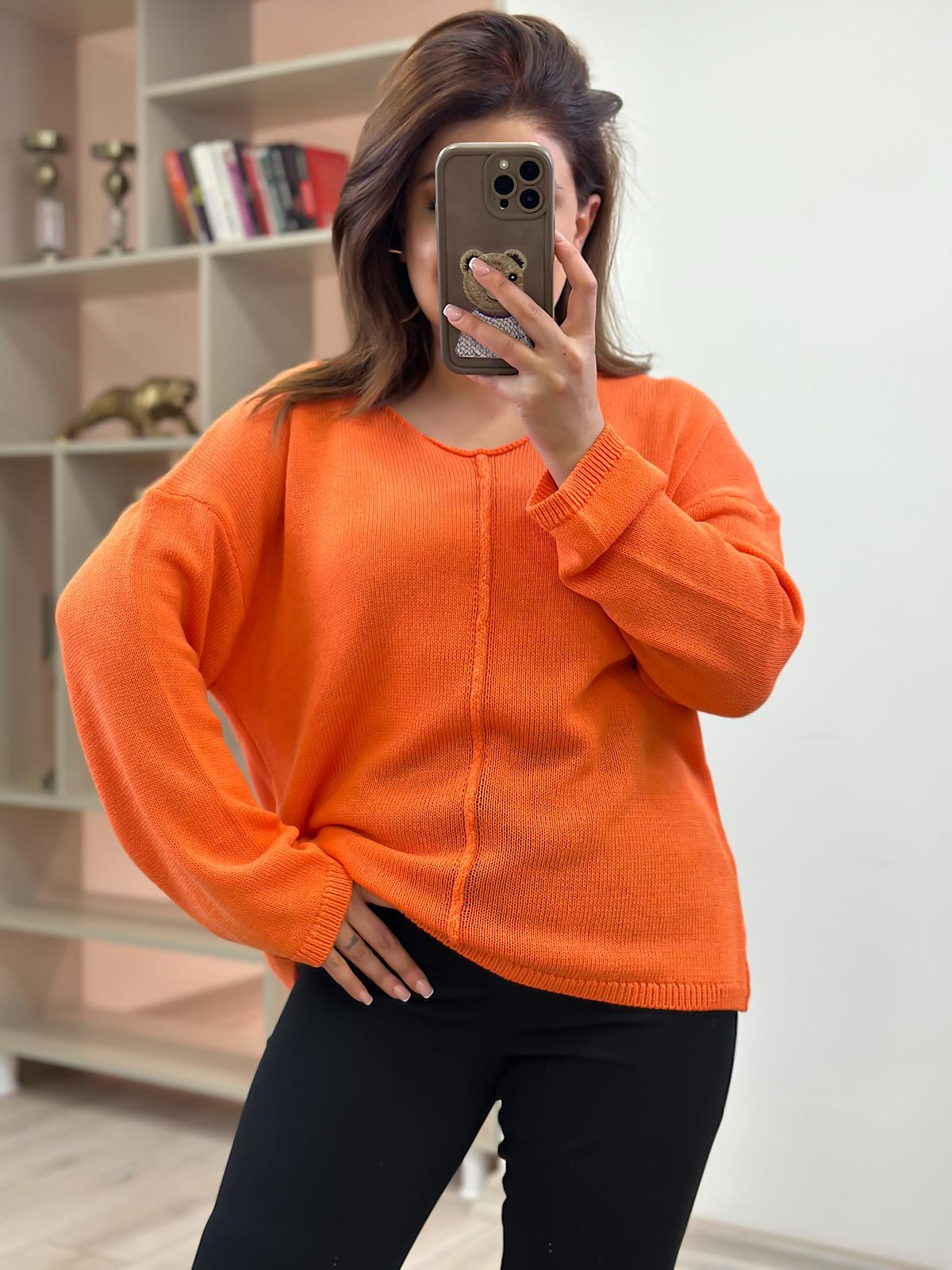 Ortası Dikişli Naturel Yaka Triko ORANJ