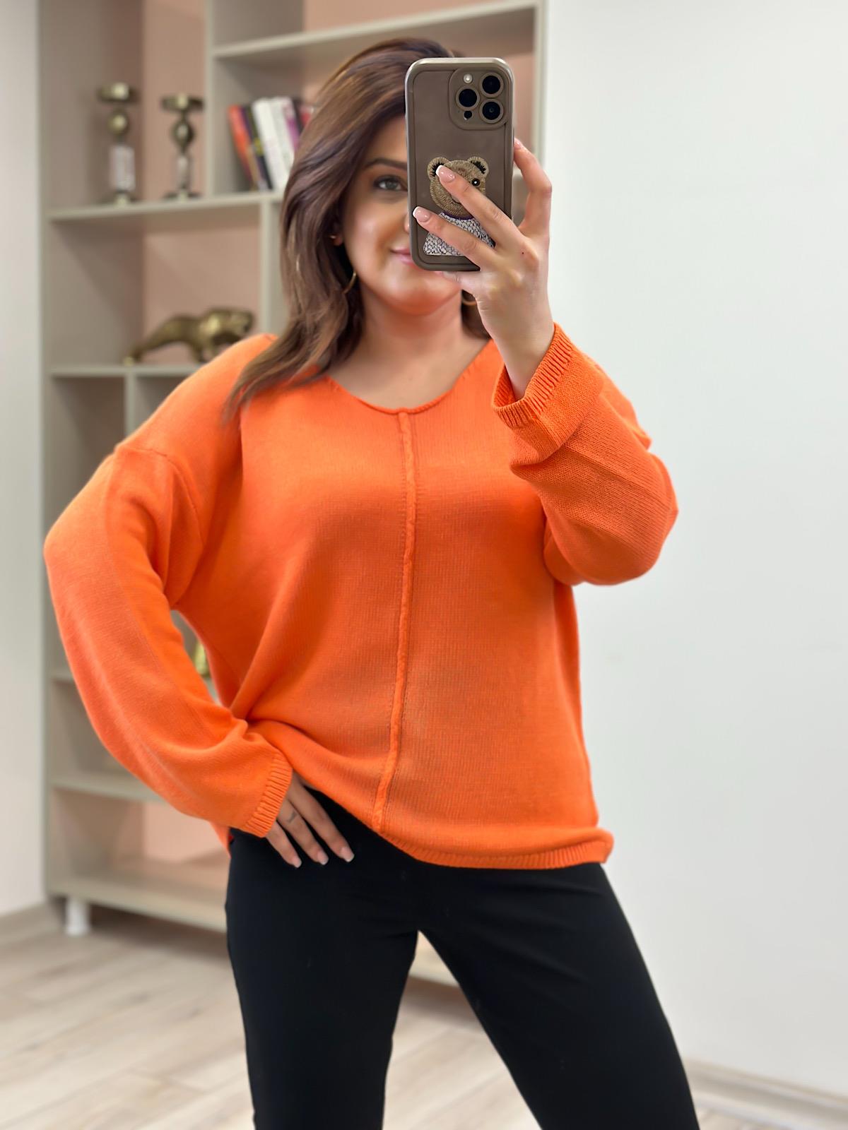 Ortası Dikişli Naturel Yaka Triko ORANJ