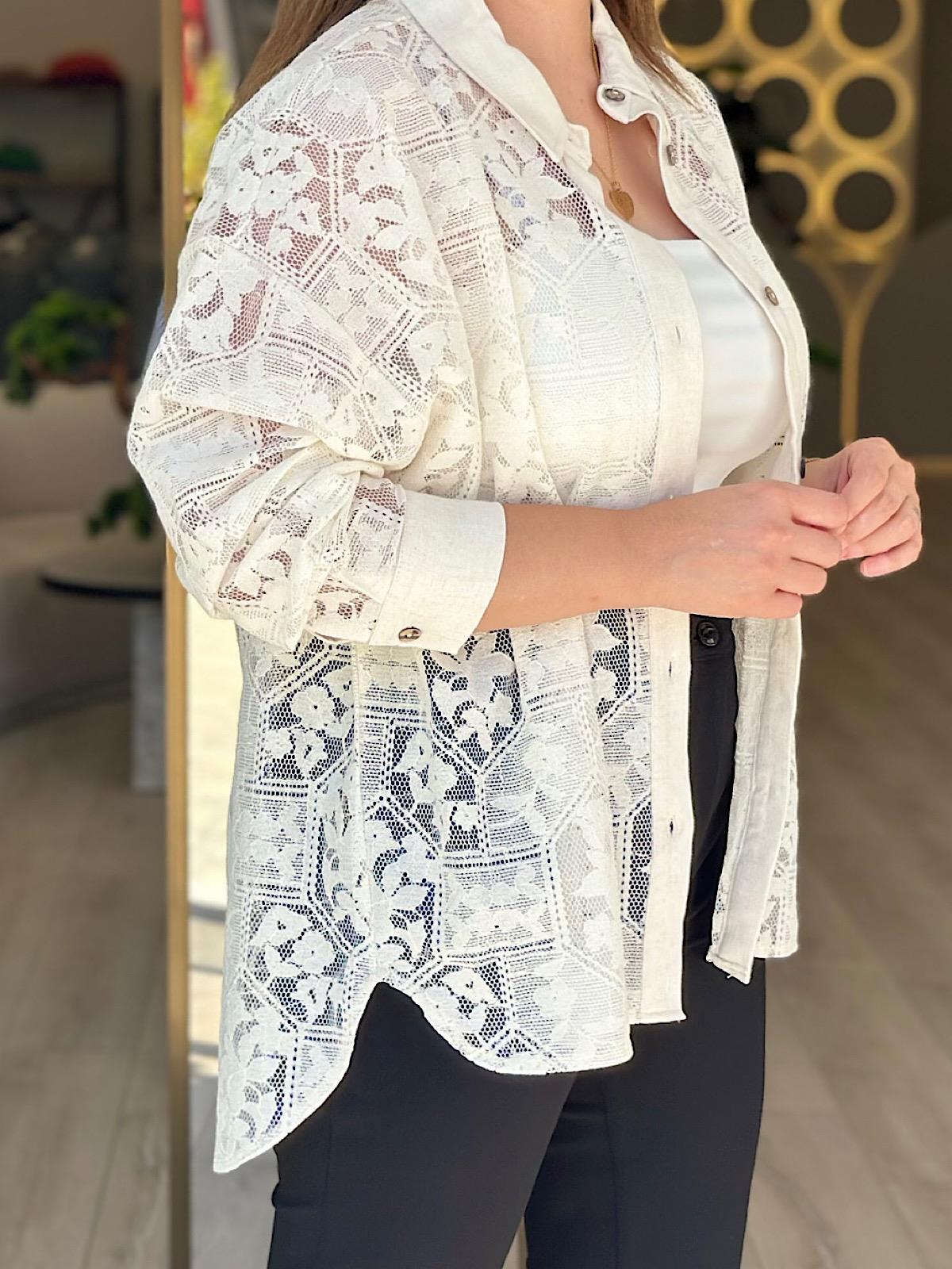 Oversize Dantel Gömlek KREM