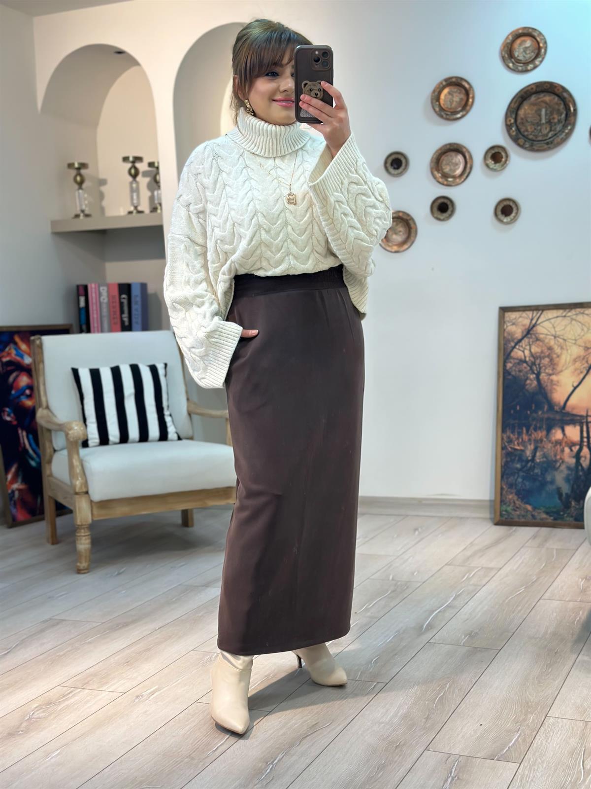 Oysho Modal Kumaş Etek KAHVE