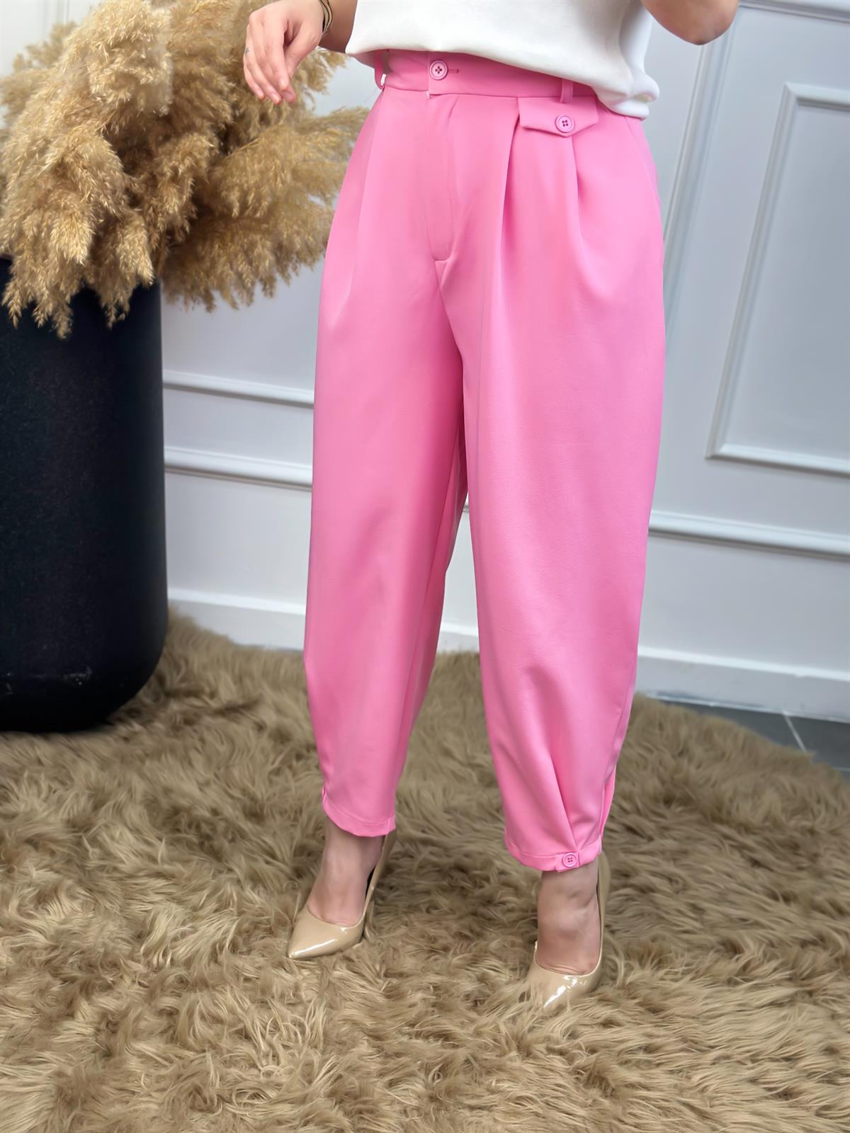 Paca Düğmeli Şalvar Pantolon PUDRA PEMBE