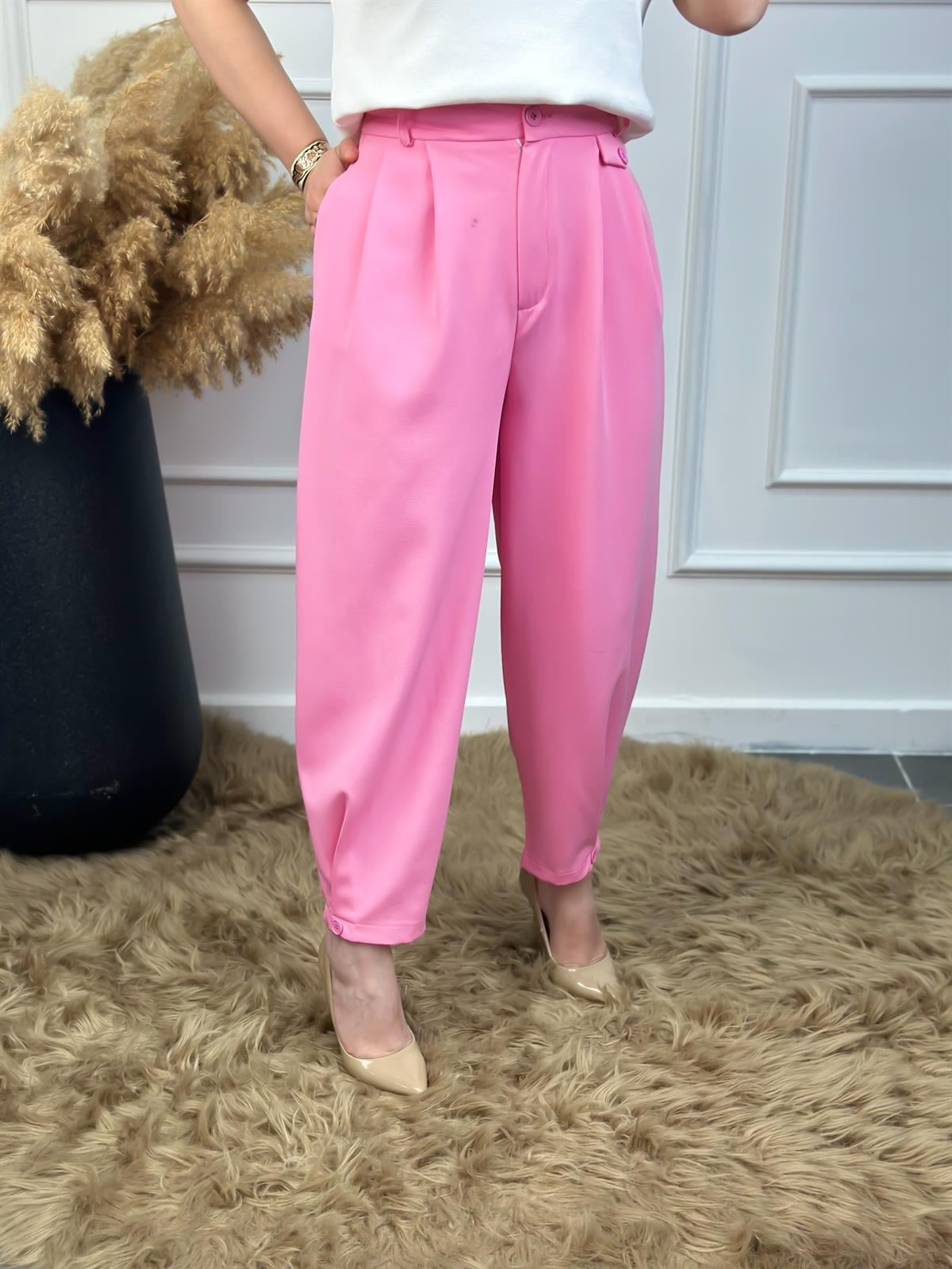 Paca Düğmeli Şalvar Pantolon PUDRA PEMBE