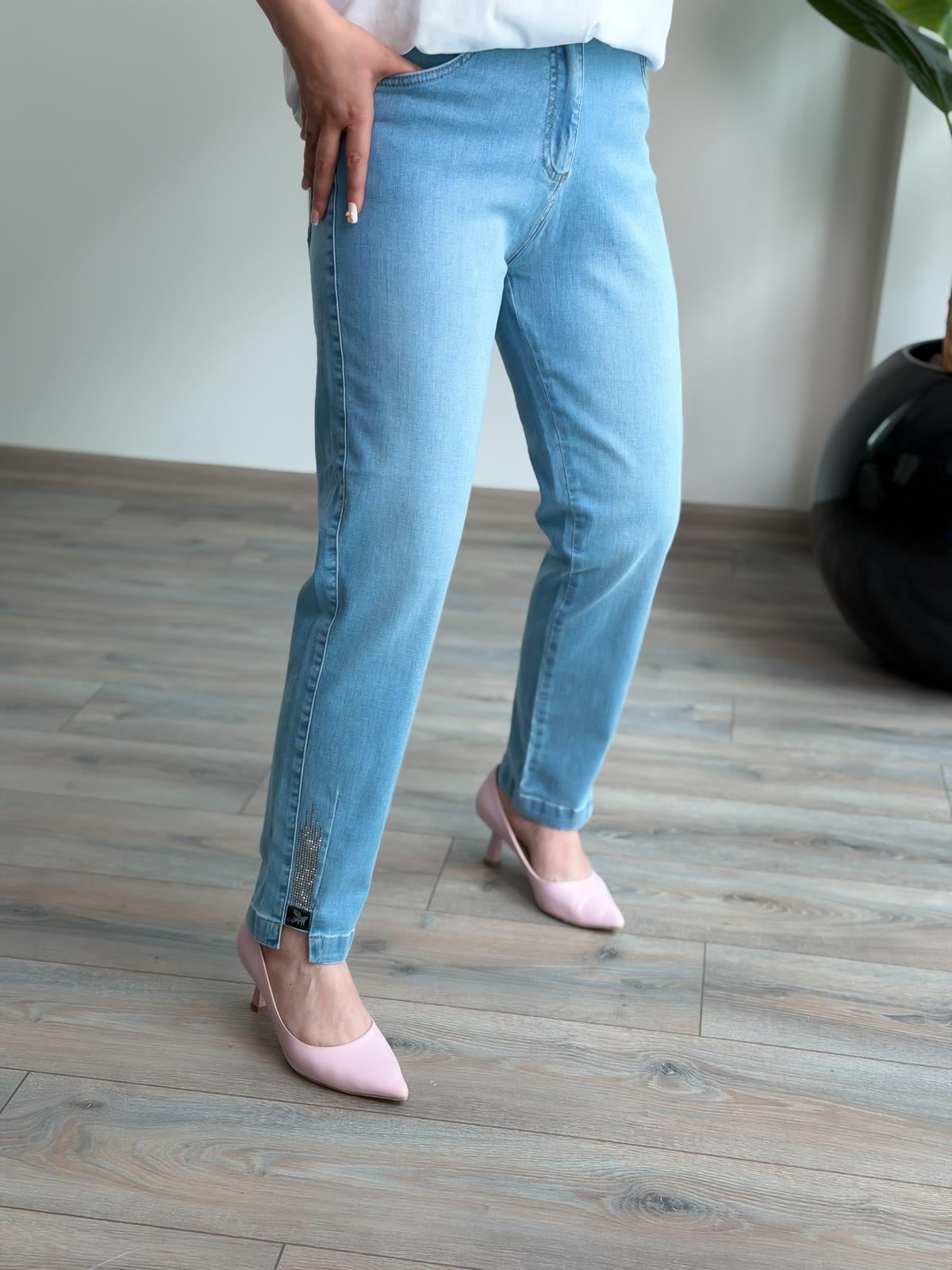 Paça Taşlı Beli Lastkili Kot Pantolon AÇIK MAVİ