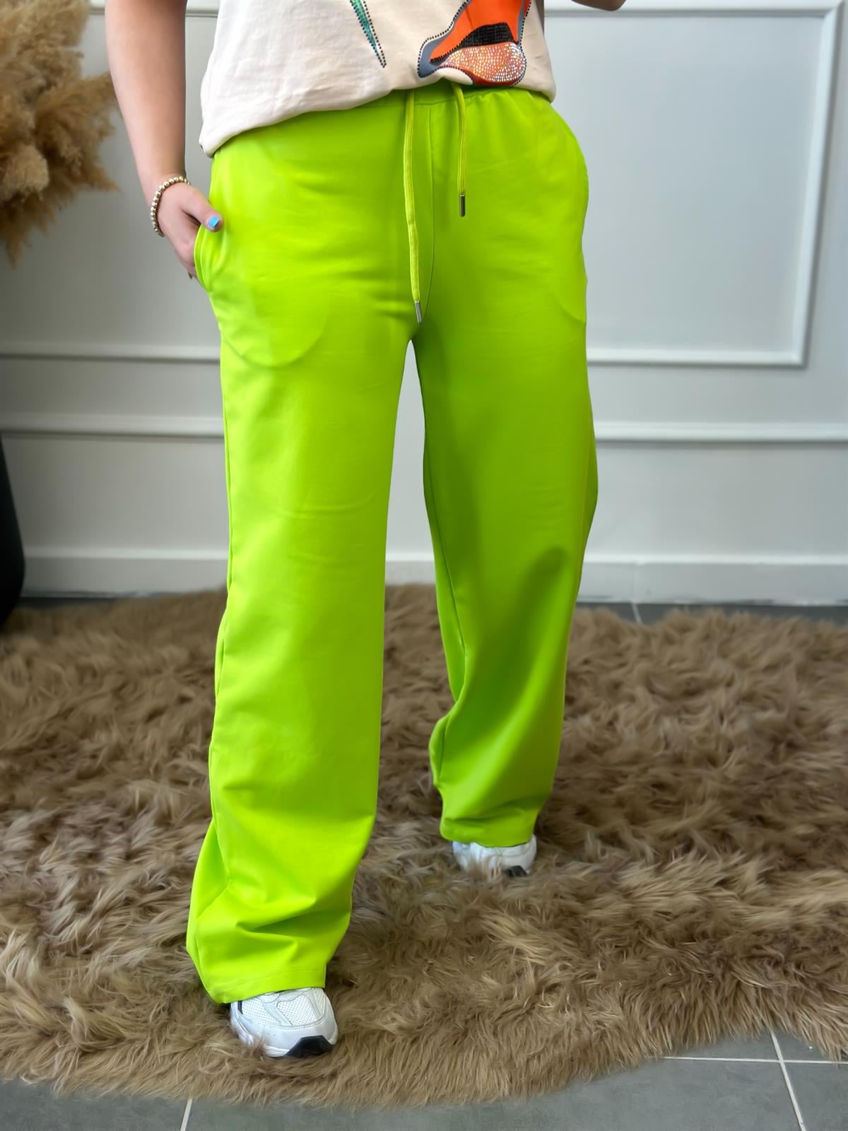 Palazzo Model Penye Alt Eşofman NEON YEŞİL