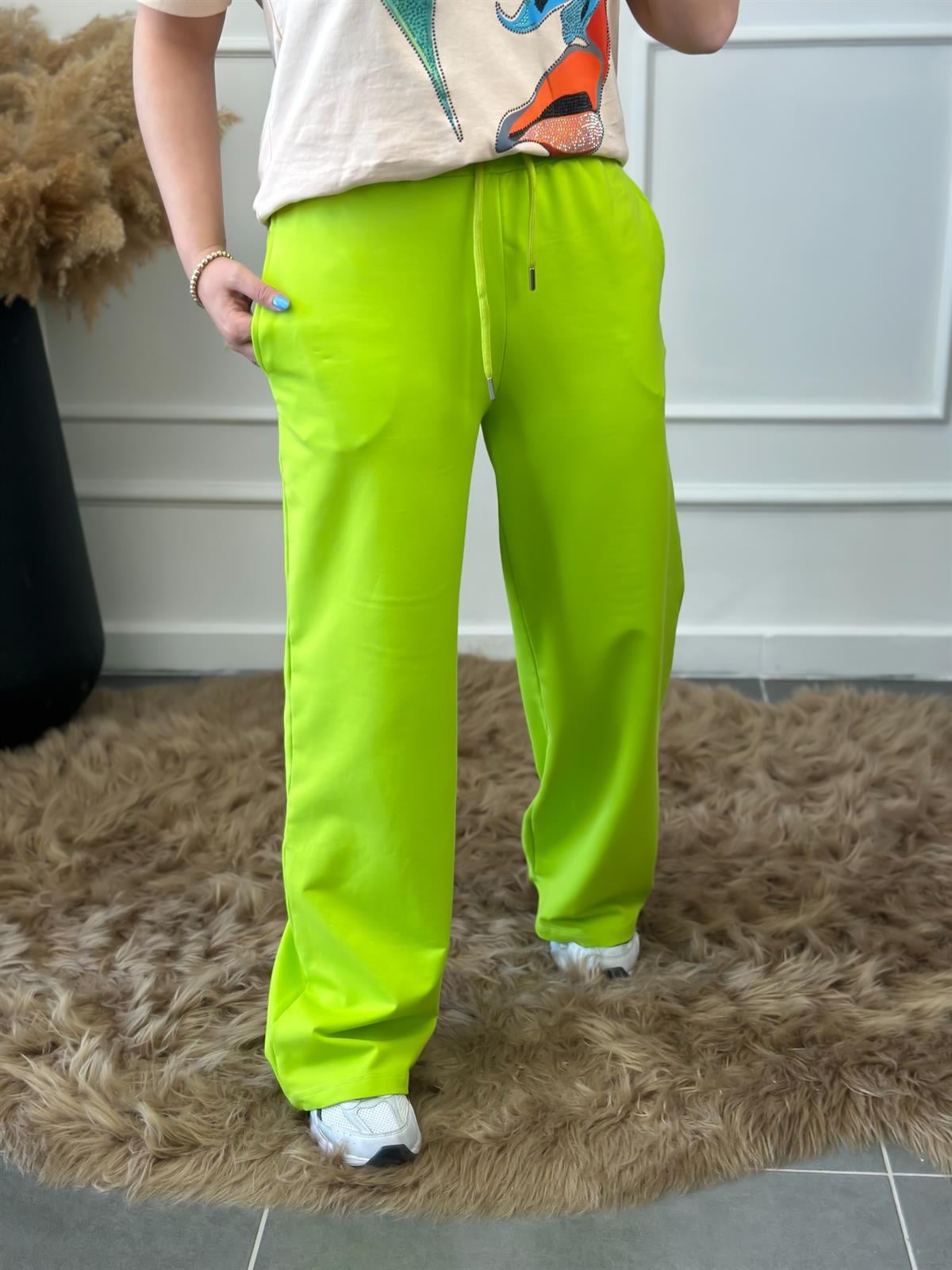 Palazzo Model Penye Alt Eşofman NEON YEŞİL