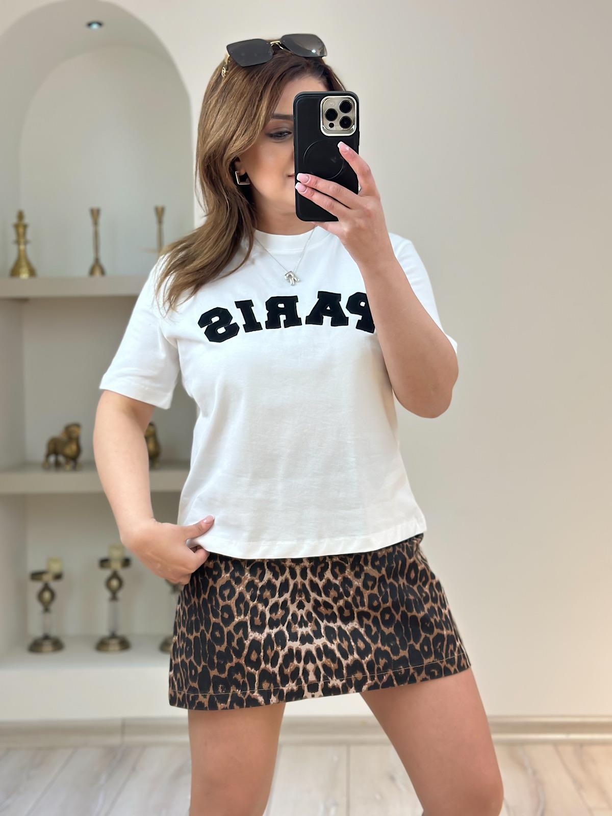 Paris Yazılı Yuvarlak Yaka Tshirt EKRU