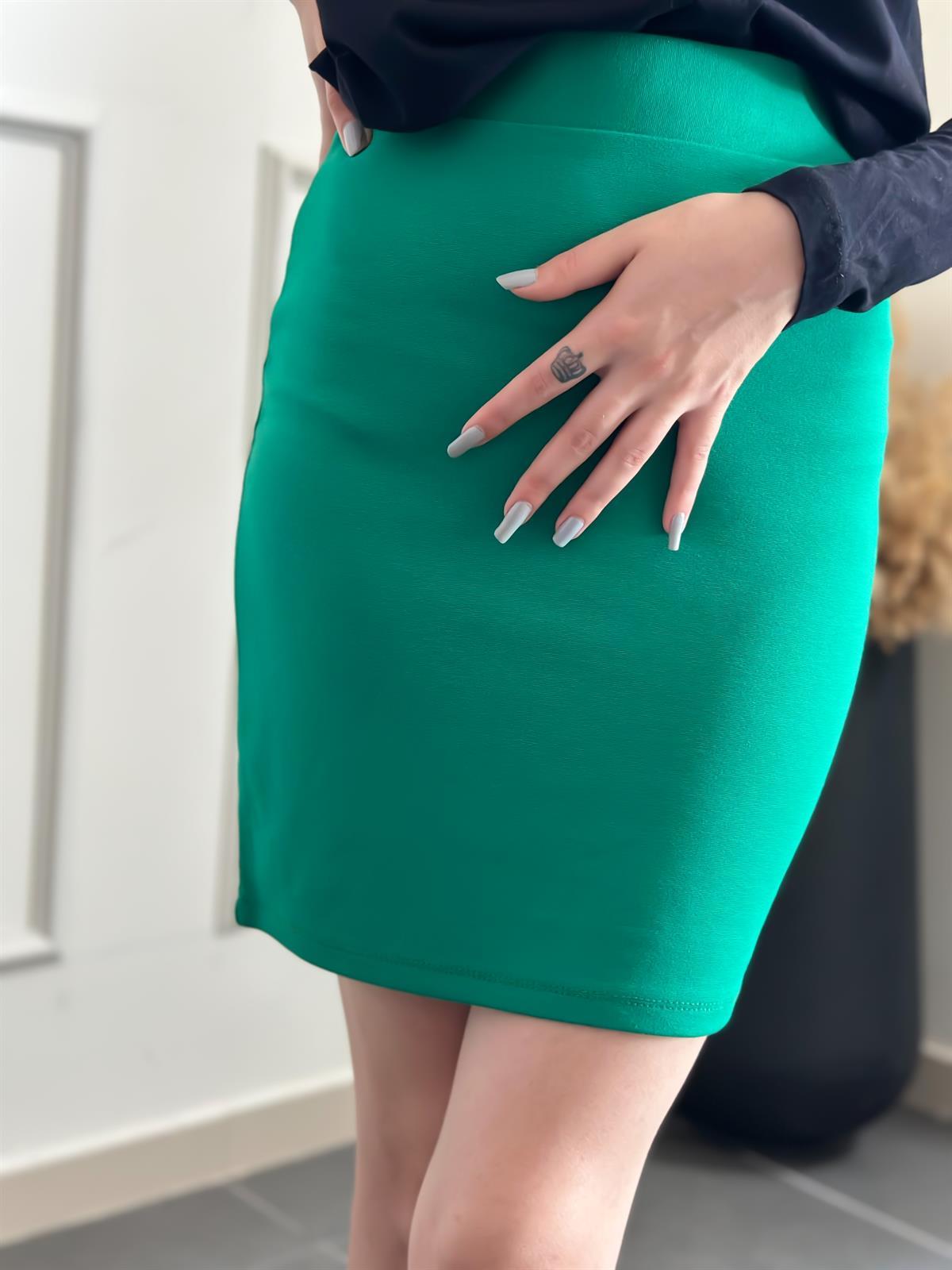 Penye Beli Lastikli Kısa Etek YEŞİL