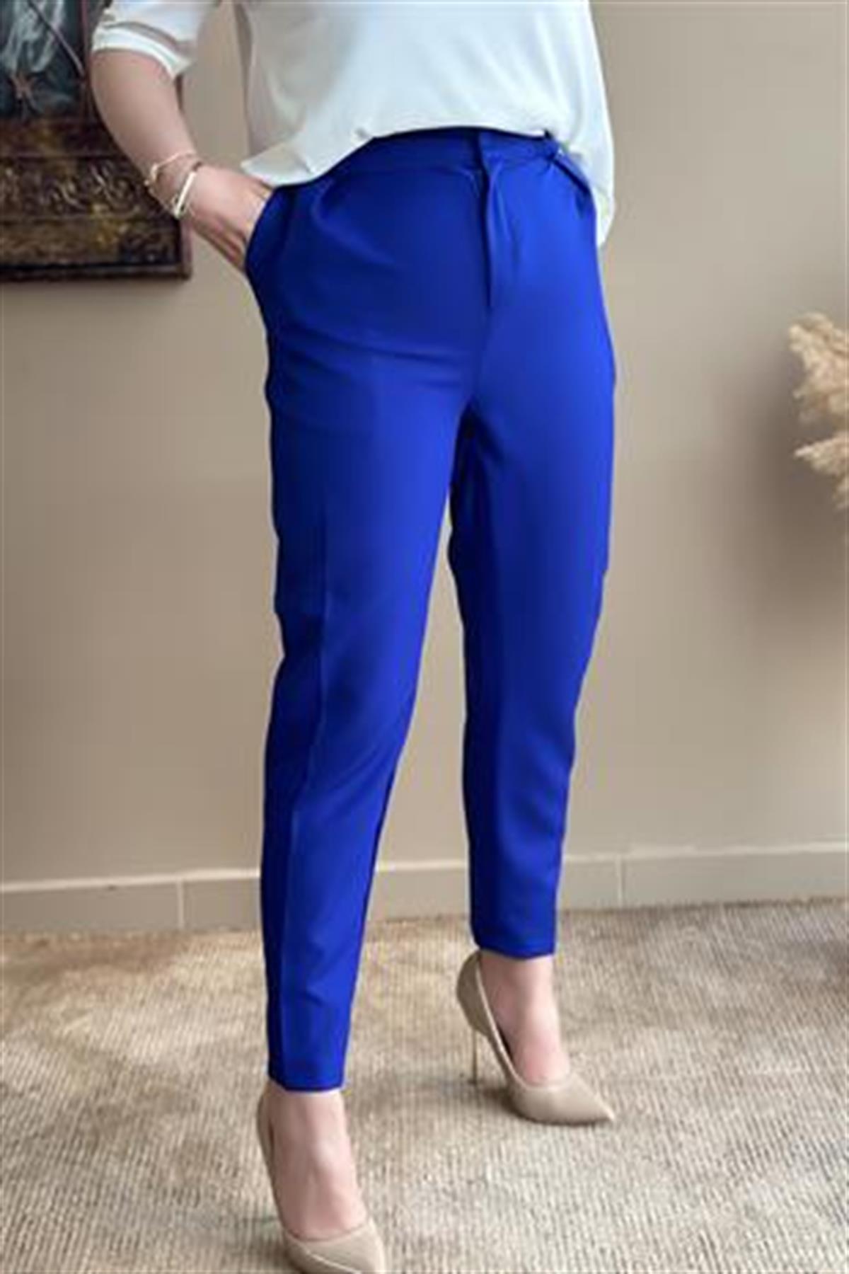 Pile Detaylı Jogger Pantolon MAVİ
