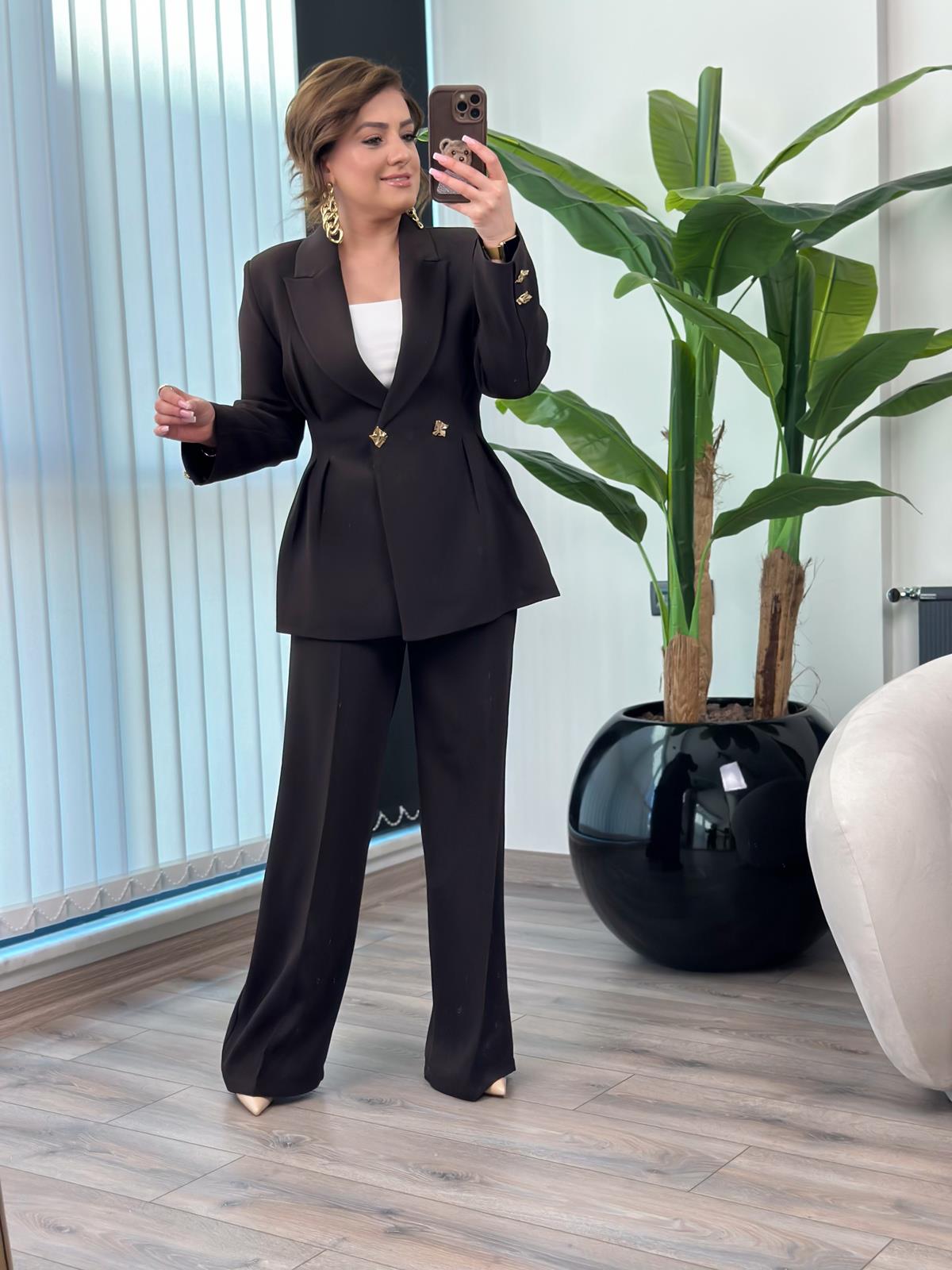 Pile Detaylı Slimfit Ceket Pantolon Takım ACI KAHVE