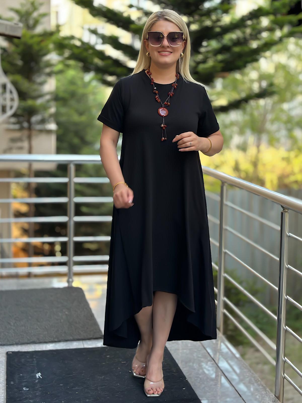 Poplin Detaylı Elbise SİYAH