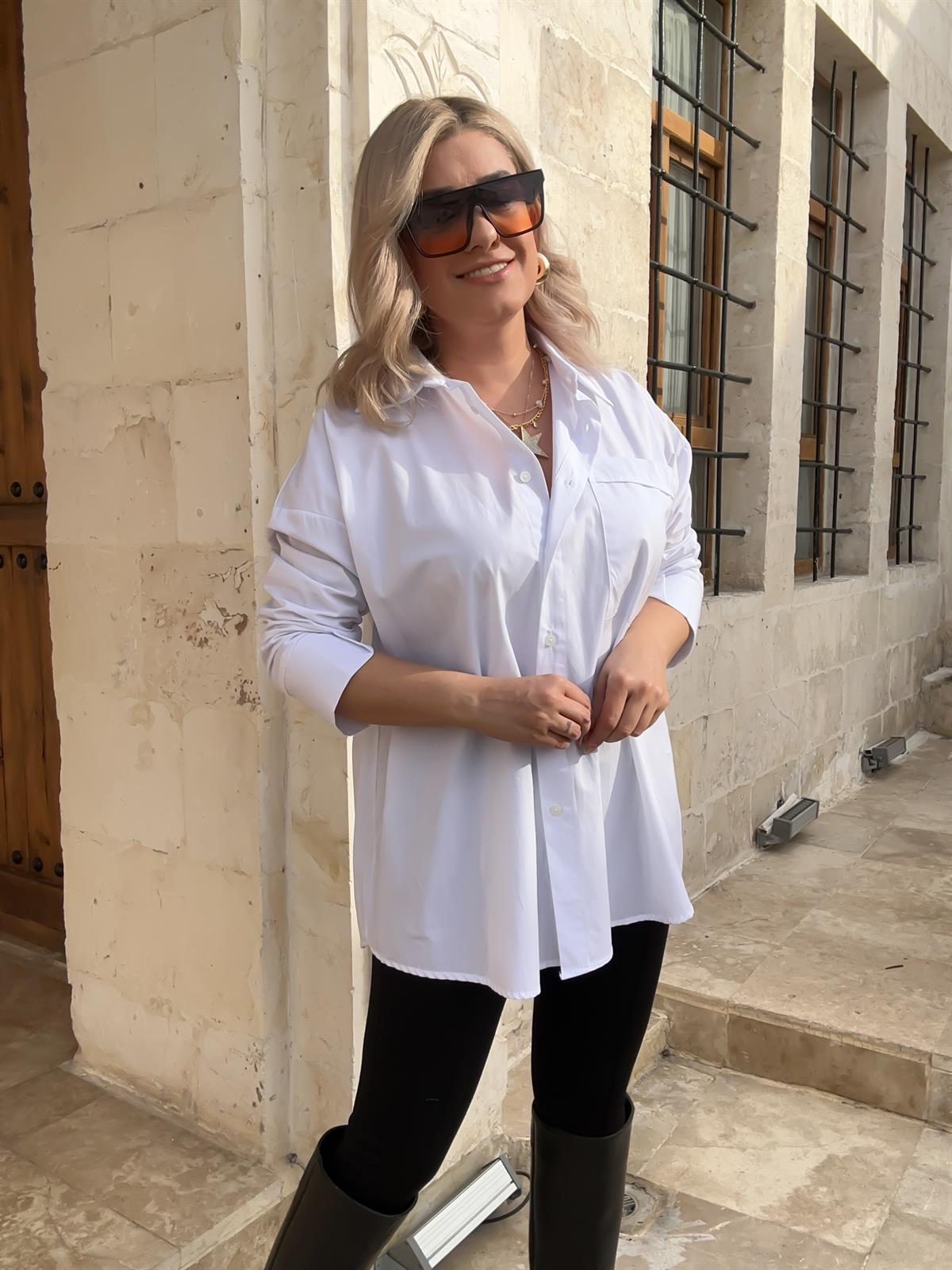 Poplin Kumaş Lüxs Kalite Tek Cepli Beyaz Gömlek BEYAZ