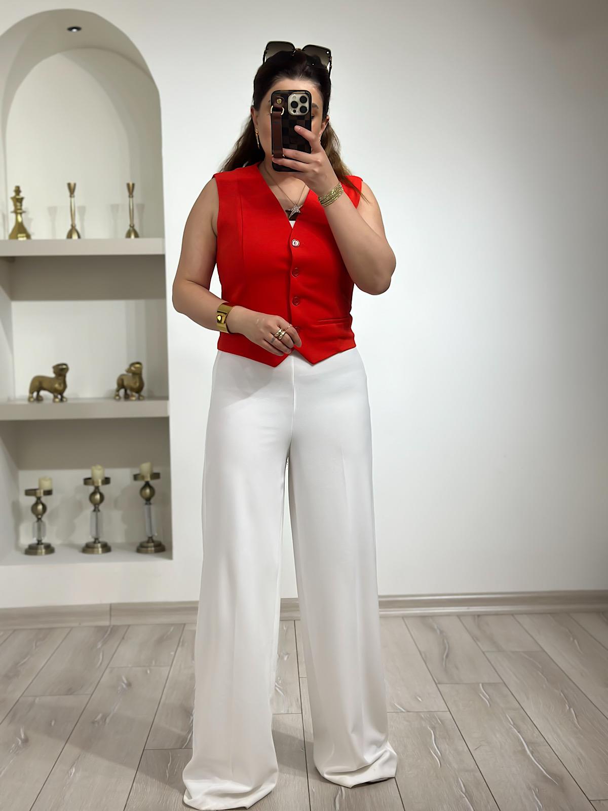 Premium Bol Paça Kumaş Pantolon BEYAZ