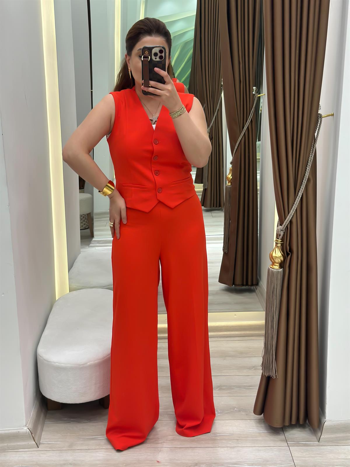 Premium Bol Paça Kumaş Pantolon NAR ÇİÇEĞİ