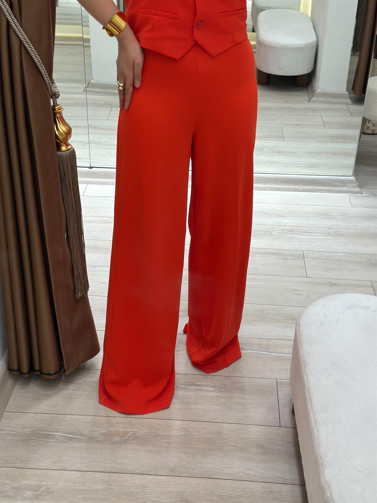 Premium Bol Paça Kumaş Pantolon NAR ÇİÇEĞİ
