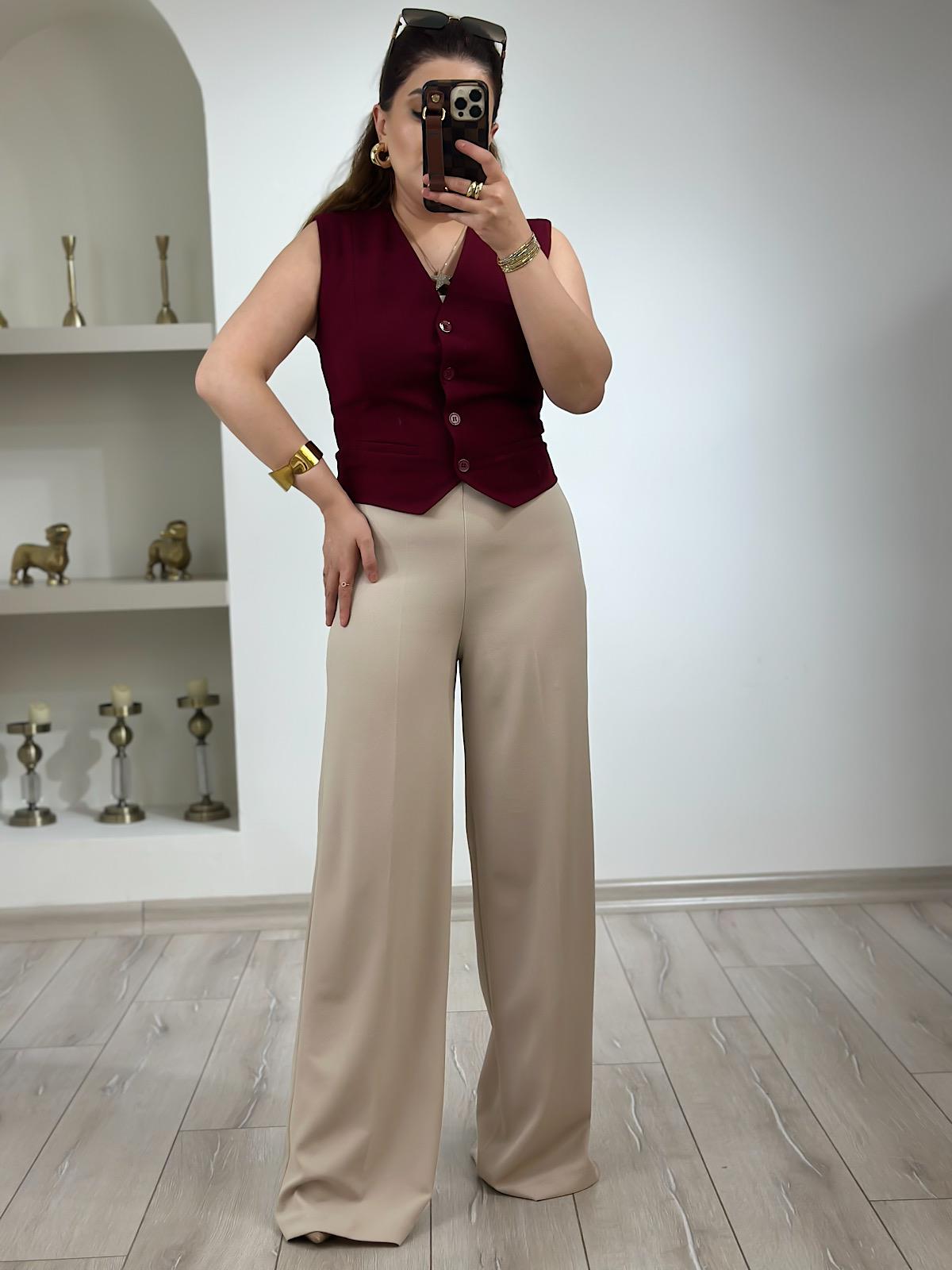 Premium Bol Paça Kumaş Pantolon TAŞ