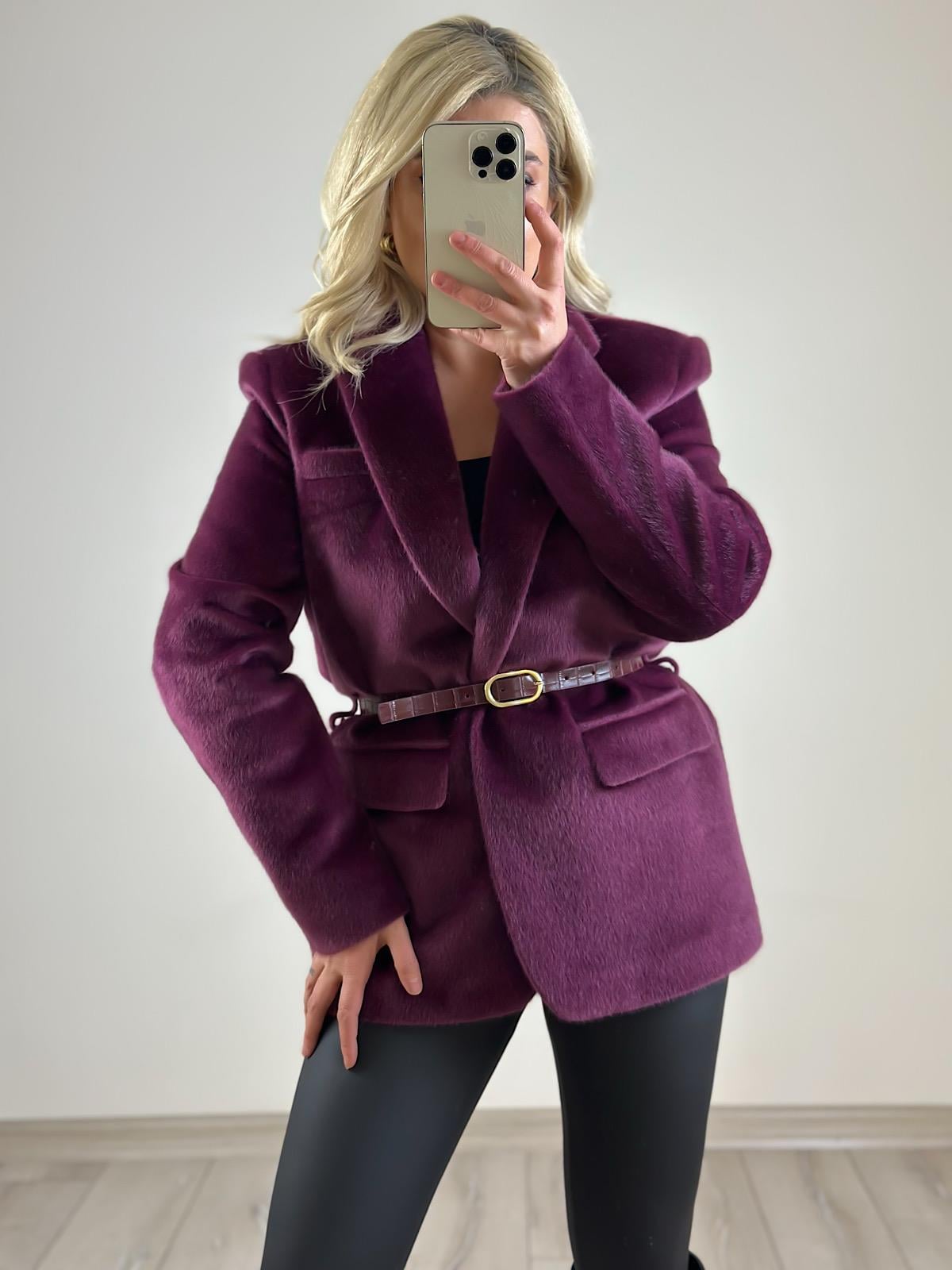 Premium Kalite Tay Tüyü Blazer MÜRDÜM
