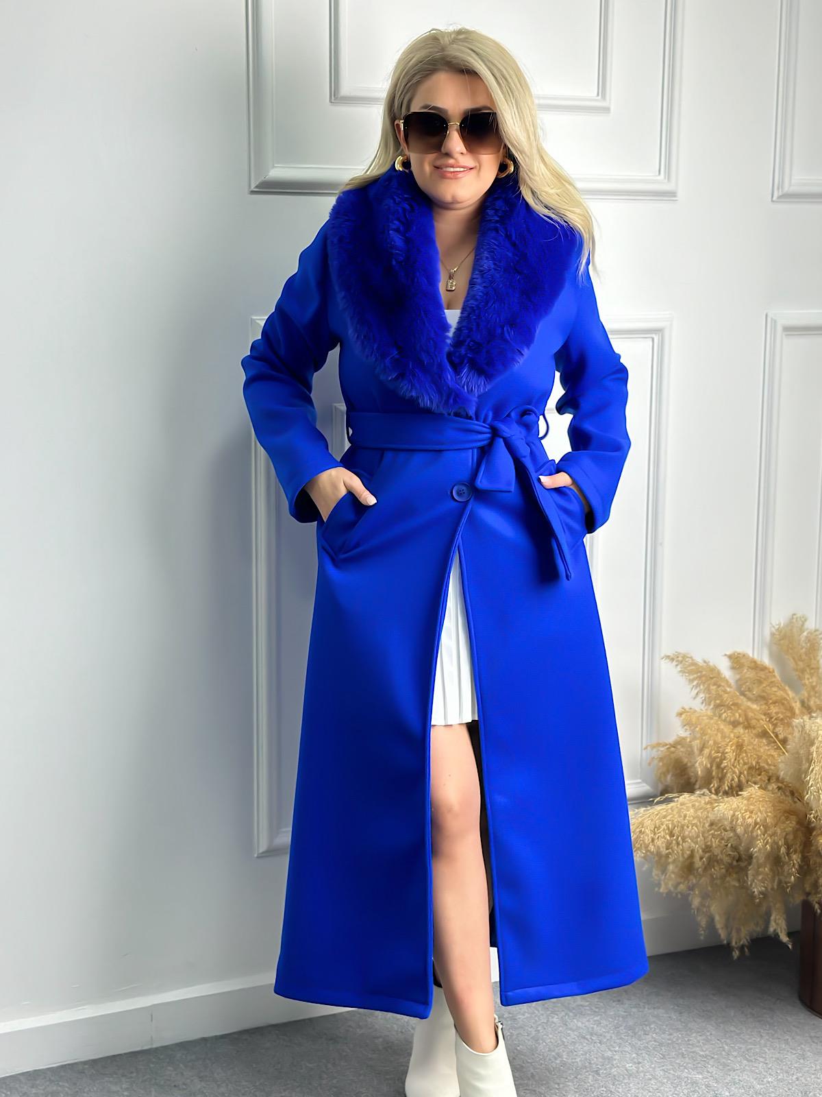 Premium Seri Yakası Kürklü Kaşe Kaban SAKS