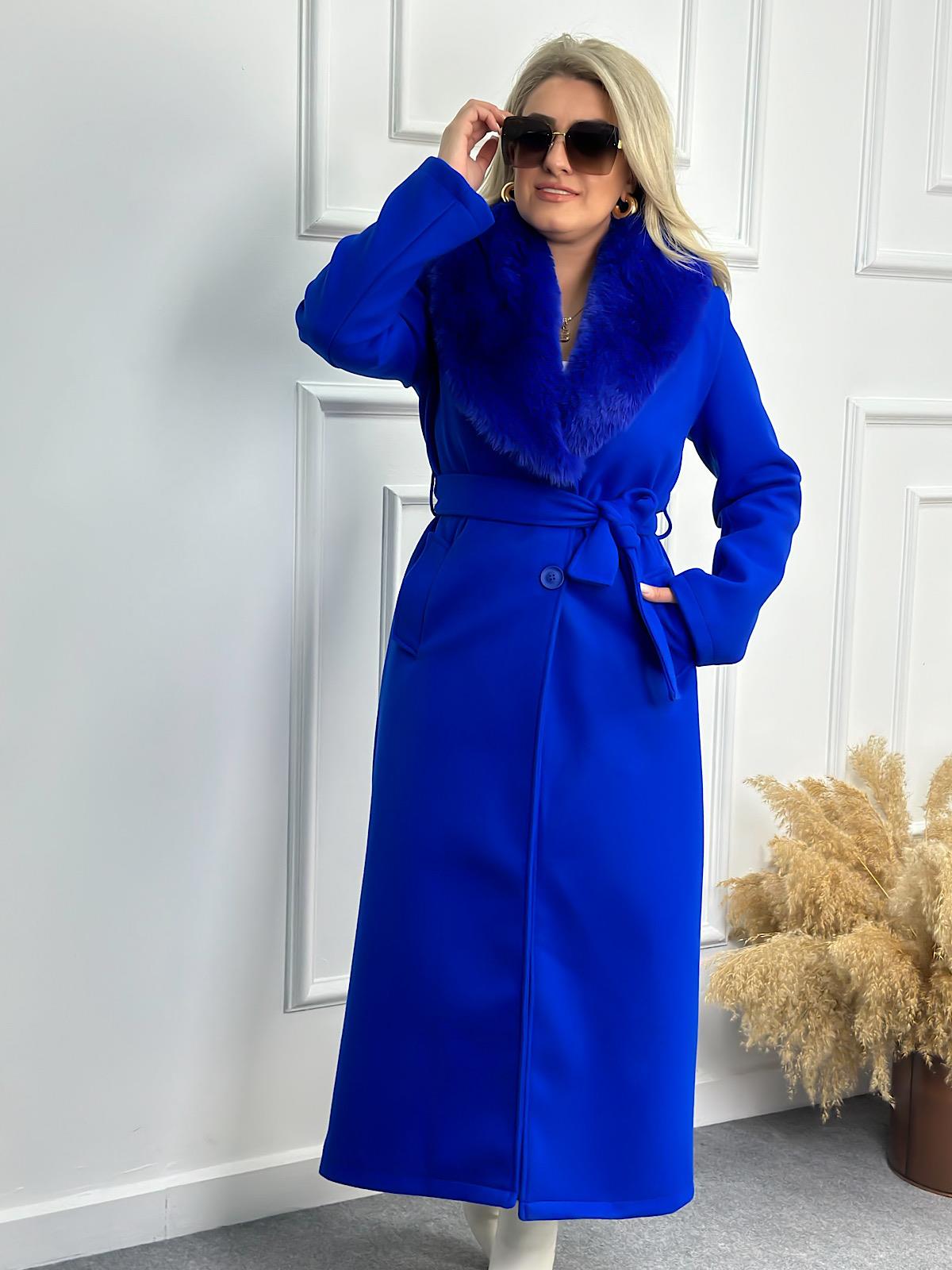 Premium Seri Yakası Kürklü Kaşe Kaban SAKS