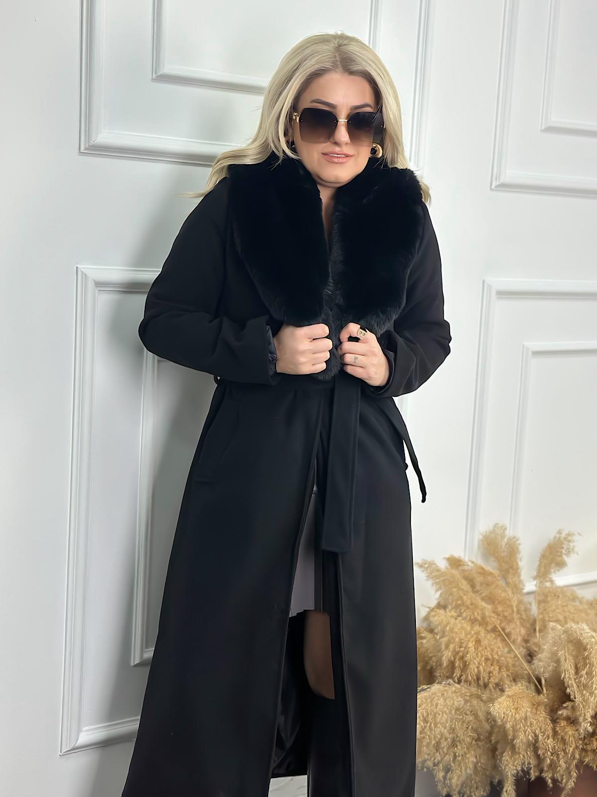 Premium Seri Yakası Kürklü Kaşe Kaban SİYAH