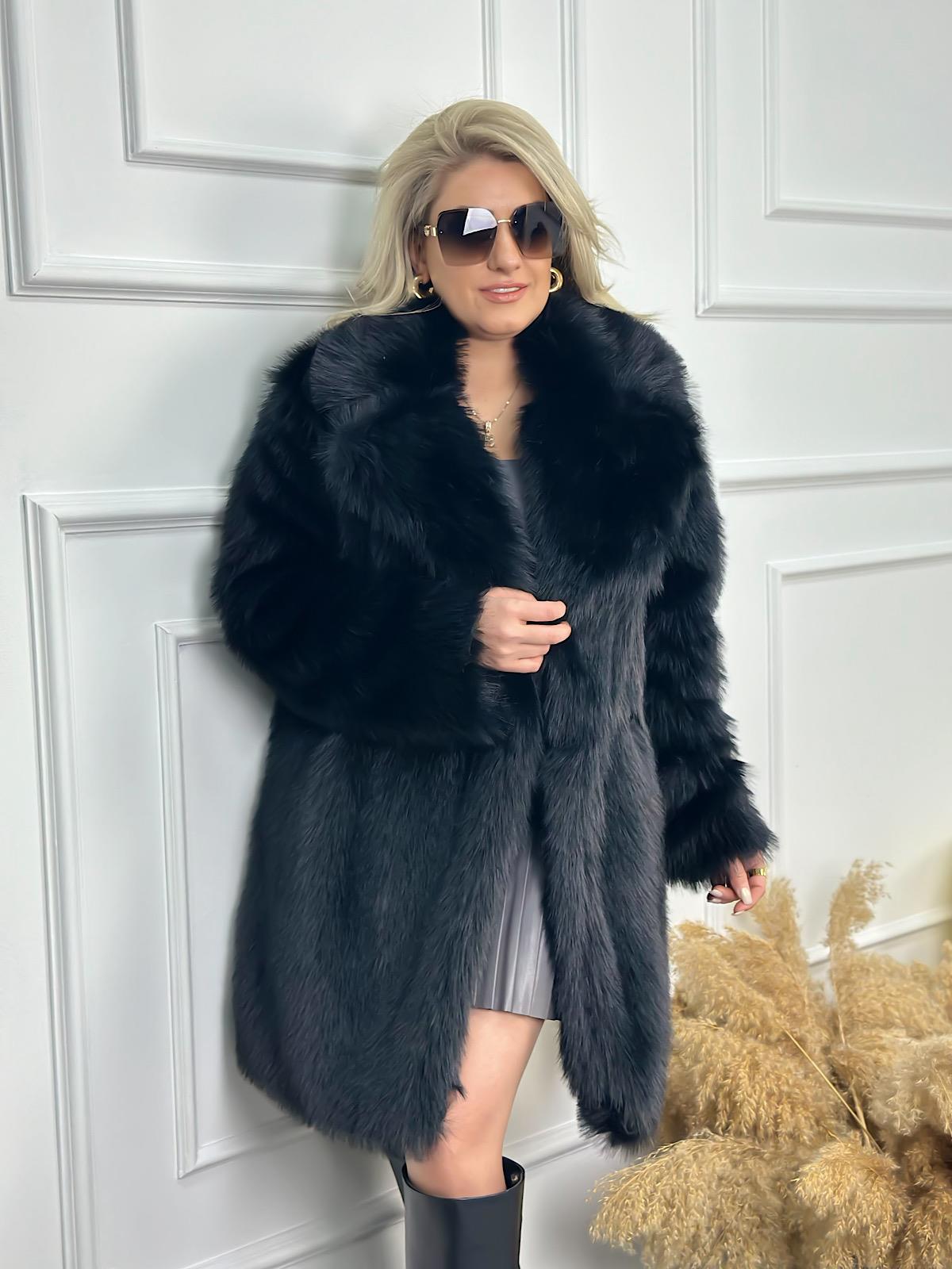 Premium Uzun Suni Kürk Mont SİYAH
