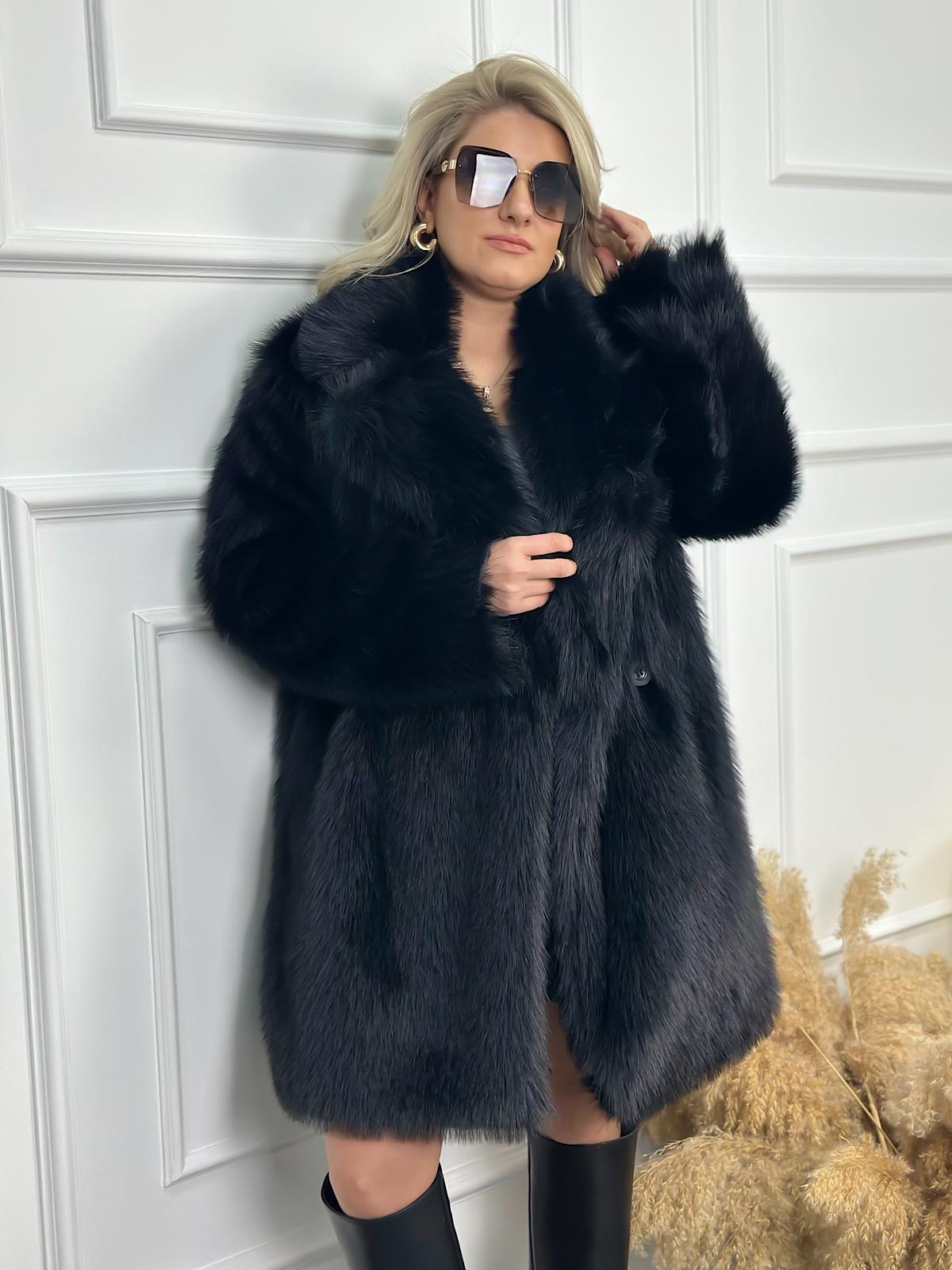 Premium Uzun Suni Kürk Mont SİYAH