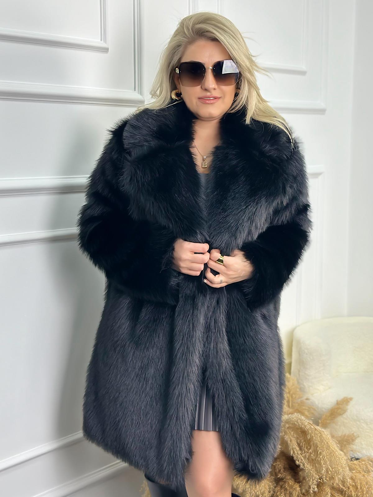 Premium Uzun Suni Kürk Mont SİYAH