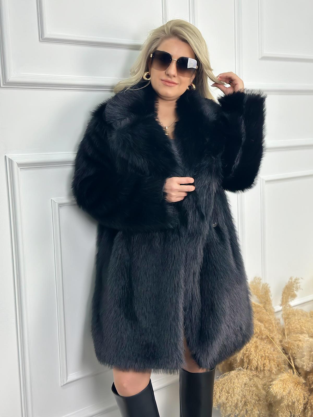 Premium Uzun Suni Kürk Mont SİYAH