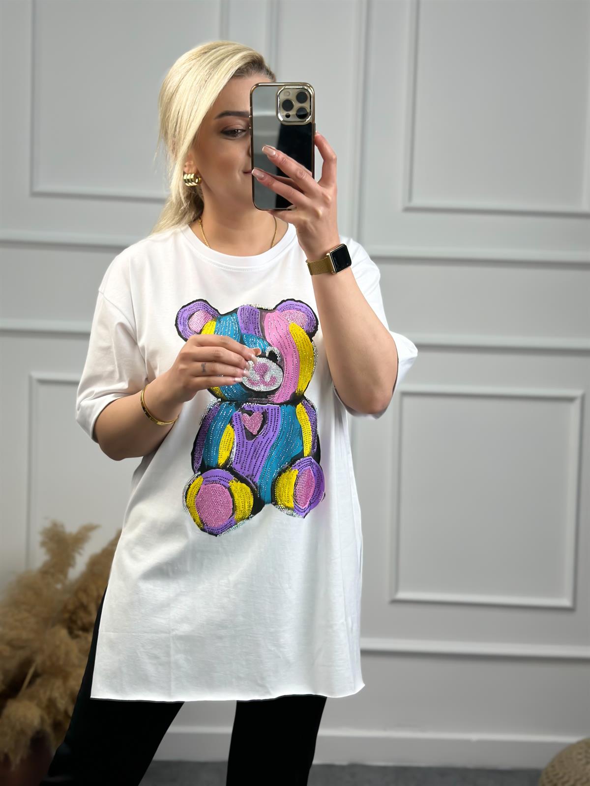 Renkli Ayılı Tshirt BEYAZ
