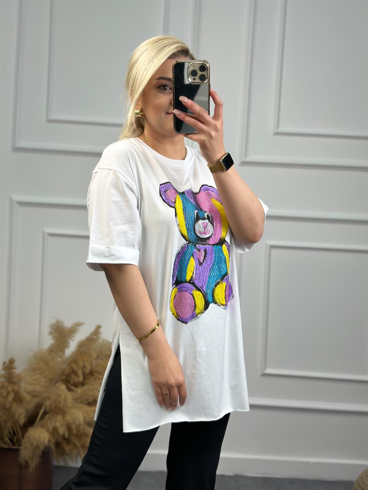 Renkli Ayılı Tshirt BEYAZ