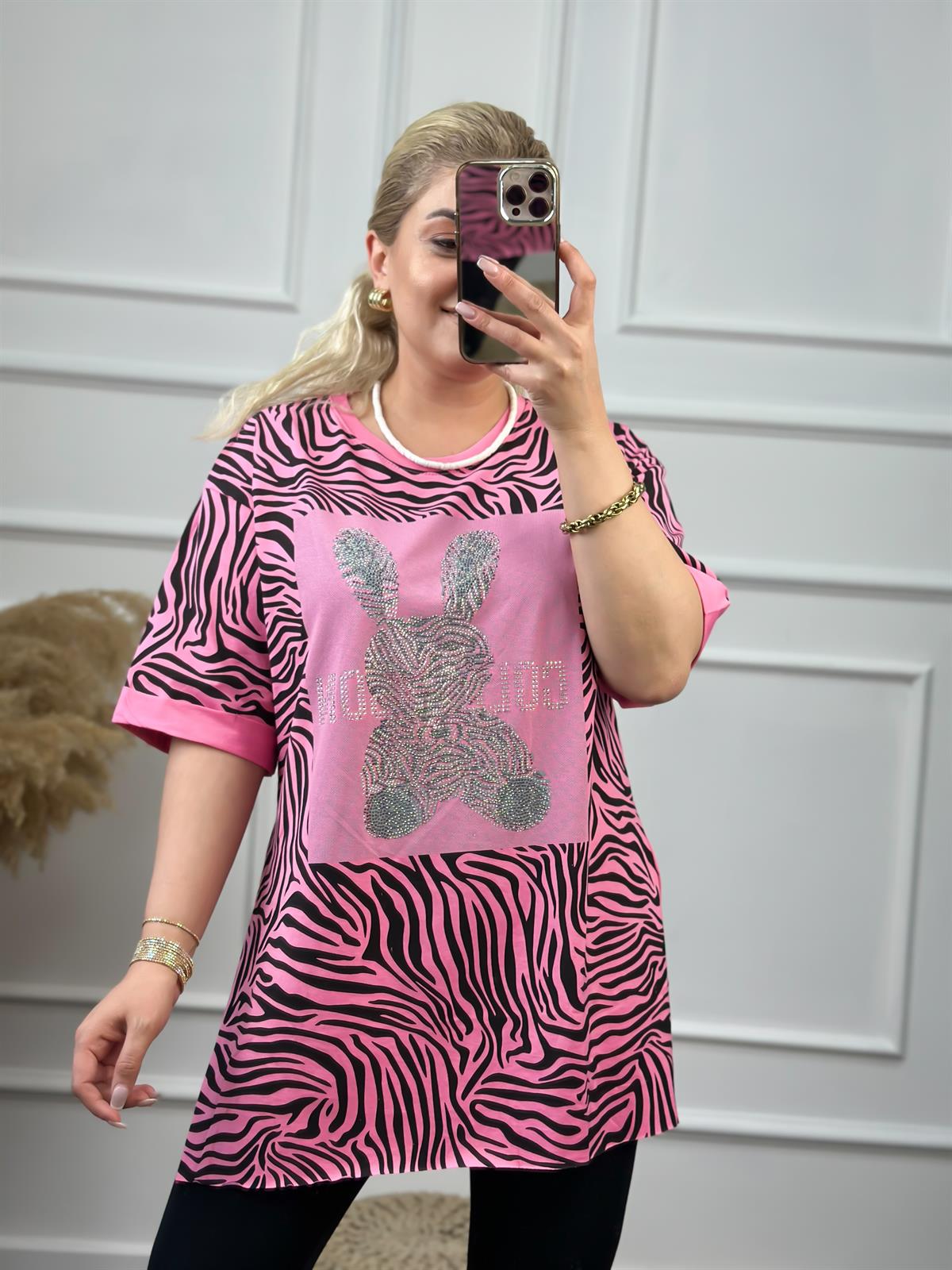 Renkli Tavşanlı Tshirt PEMBE