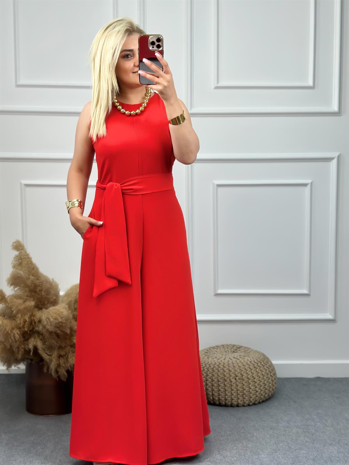 Şalvar Paça Kuşaklı Tulum NAR ÇİÇEĞİ