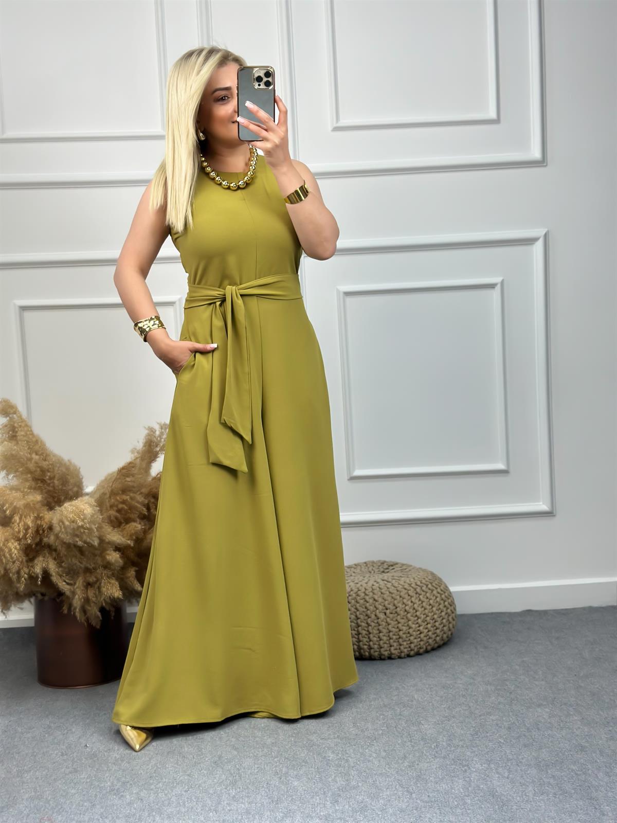 Şalvar Paça Kuşaklı Tulum YAĞ YEŞİLİ