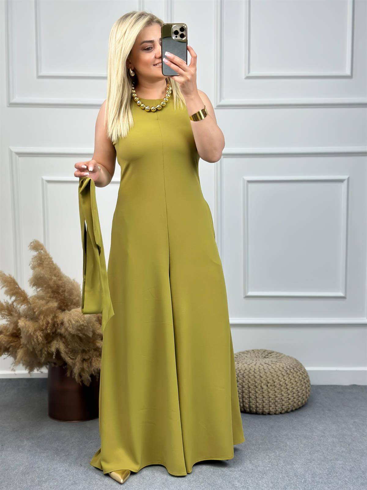 Şalvar Paça Kuşaklı Tulum YAĞ YEŞİLİ