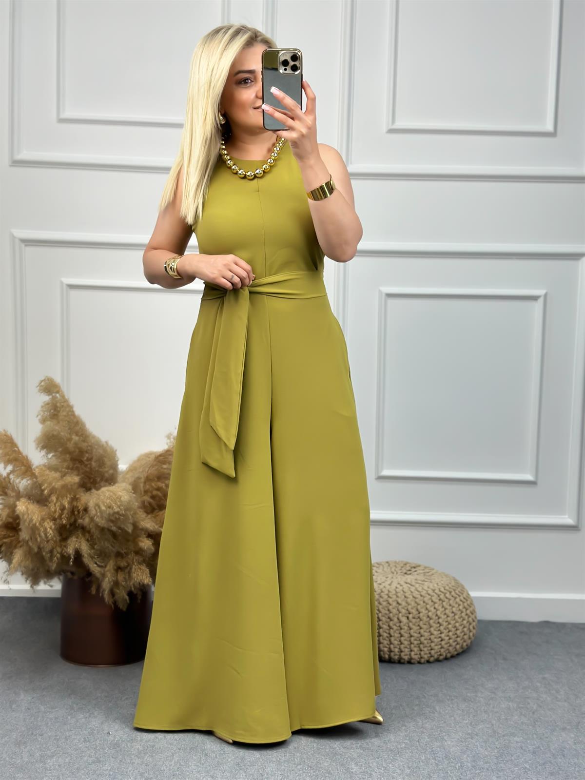 Şalvar Paça Kuşaklı Tulum YAĞ YEŞİLİ