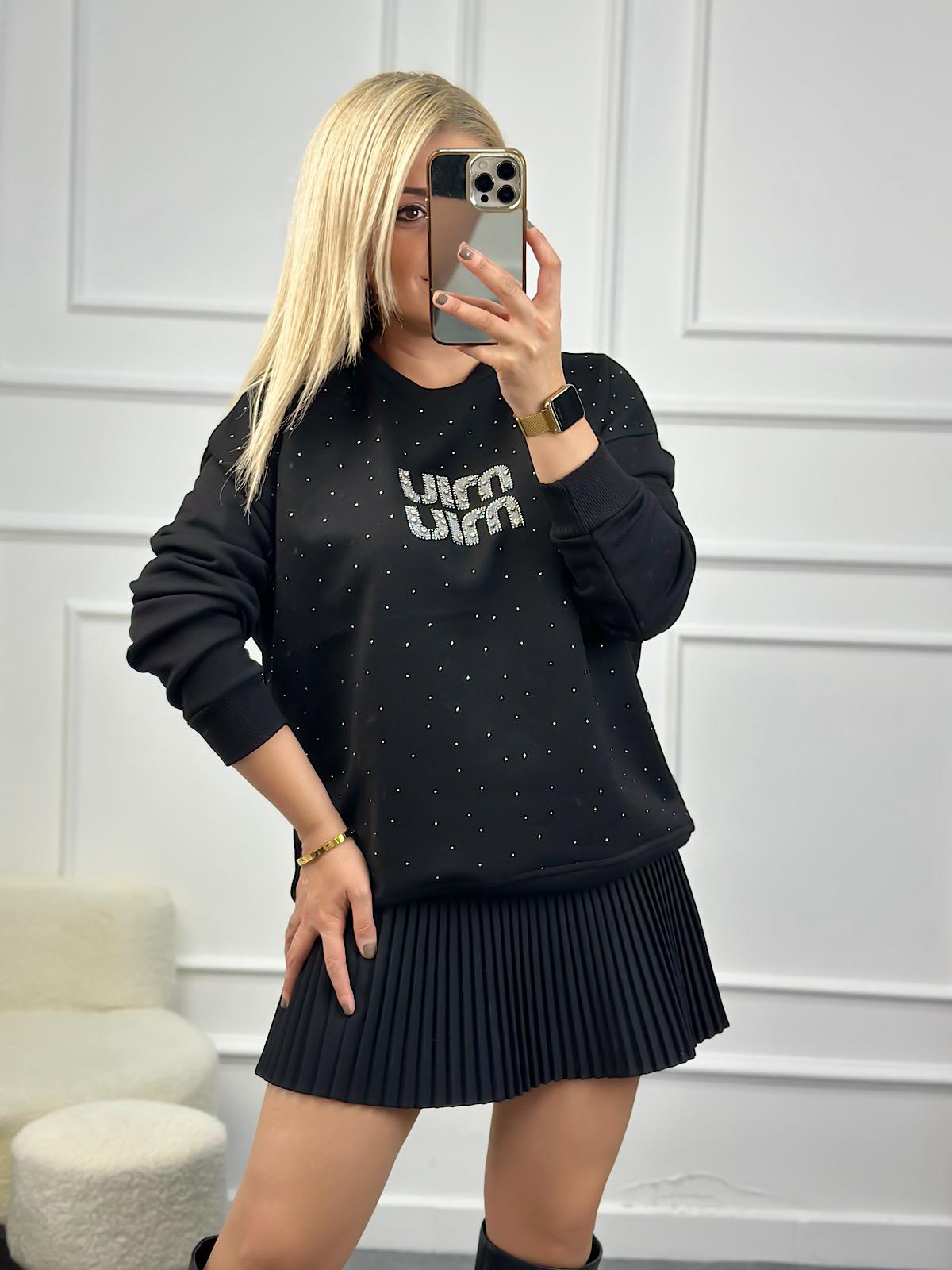 Serpme Miu Taşlı Sewatshirt SİYAH