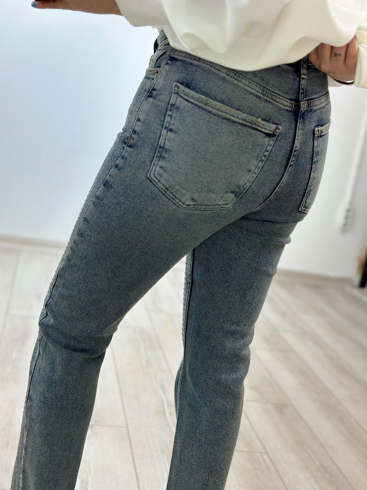 Serpme Taş Detay Mom Fit Pantolon KOYU MAVİ