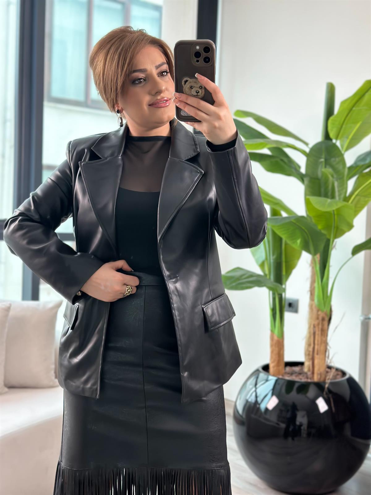 Suni Deri Blazer Ceket SİYAH
