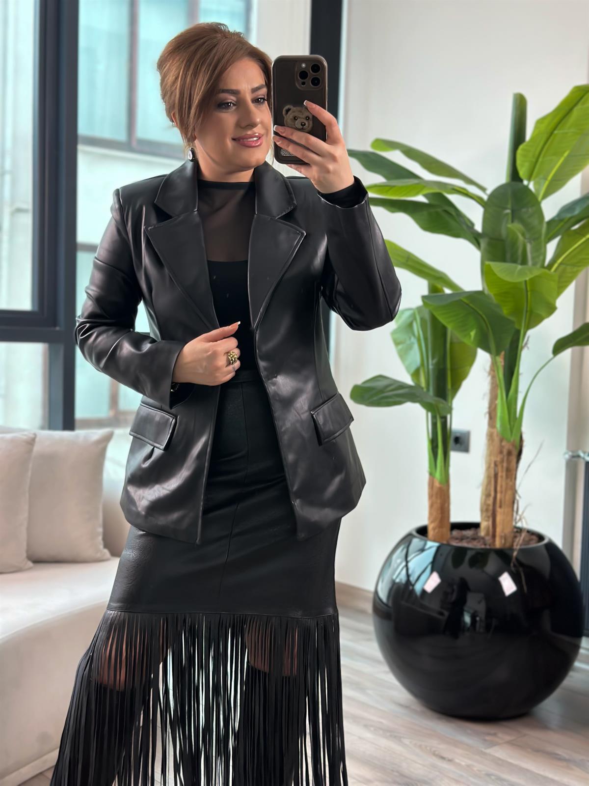Suni Deri Blazer Ceket SİYAH