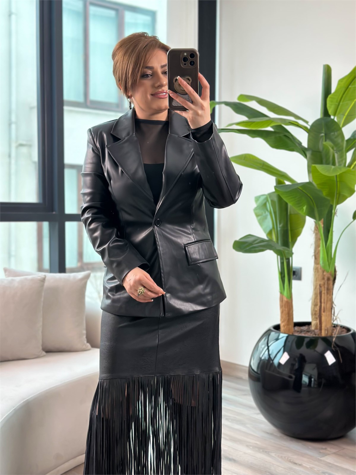 Suni Deri Blazer Ceket SİYAH