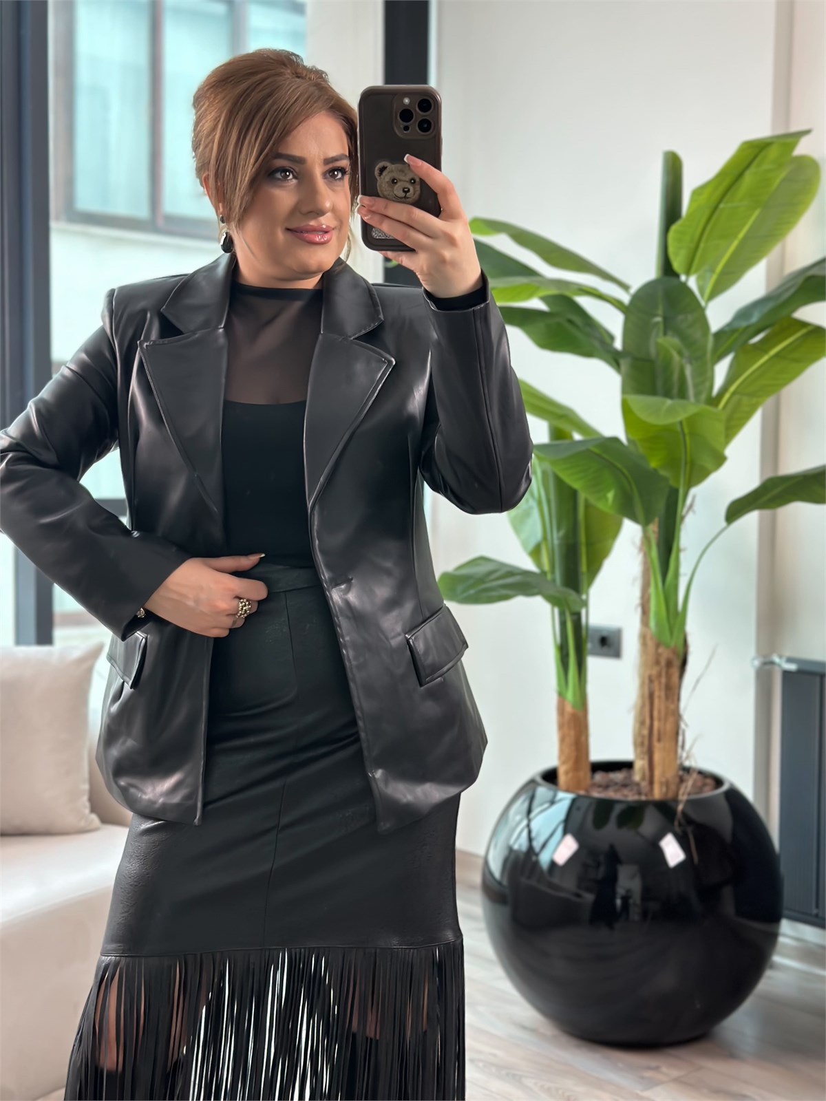 Suni Deri Blazer Ceket SİYAH