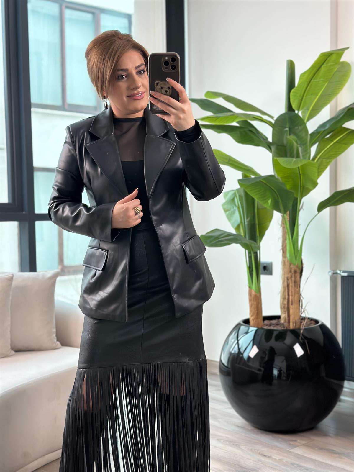 Suni Deri Blazer Ceket SİYAH