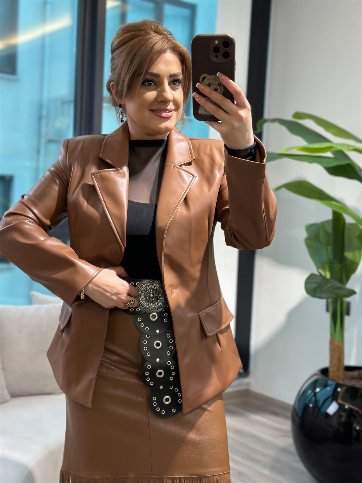 Suni Deri Blazer Ceket TABA
