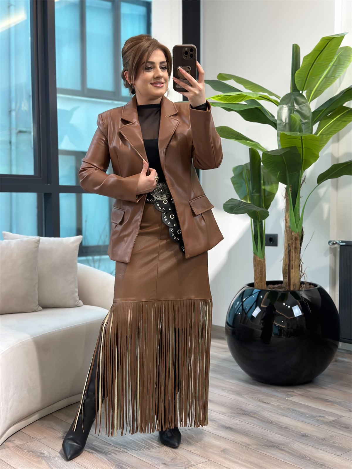 Suni Deri Blazer Ceket TABA
