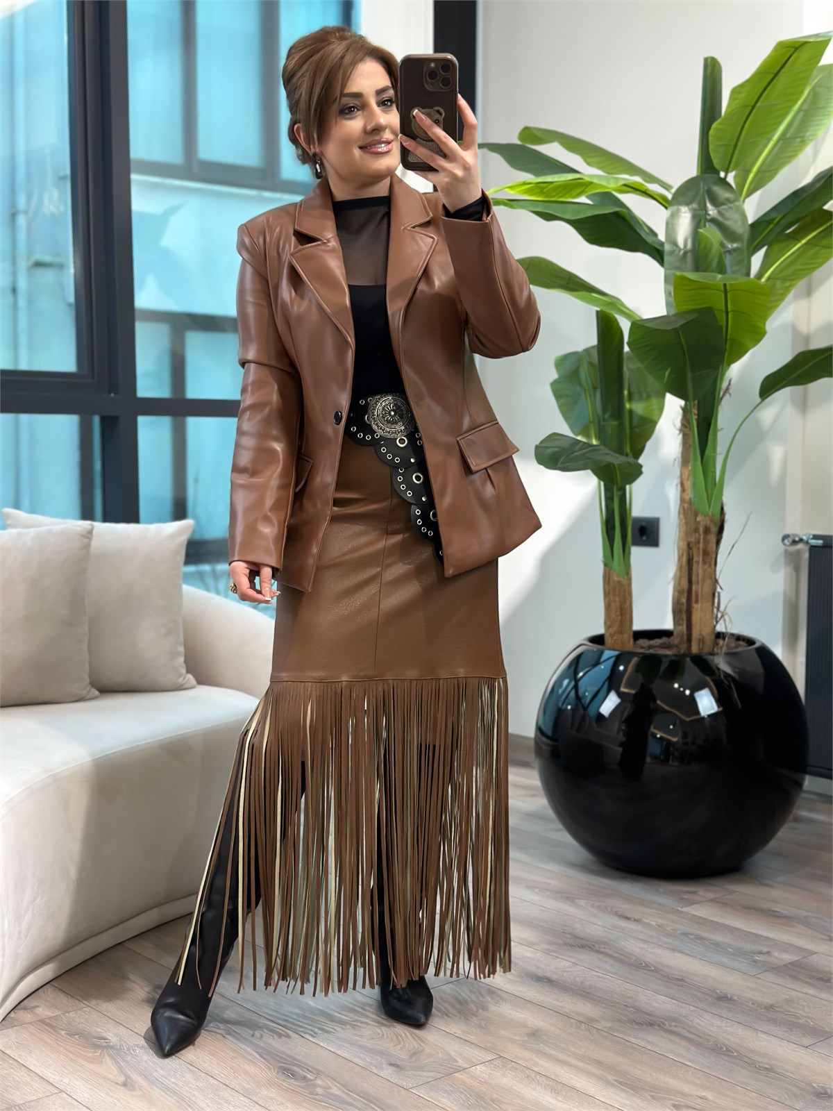 Suni Deri Blazer Ceket TABA