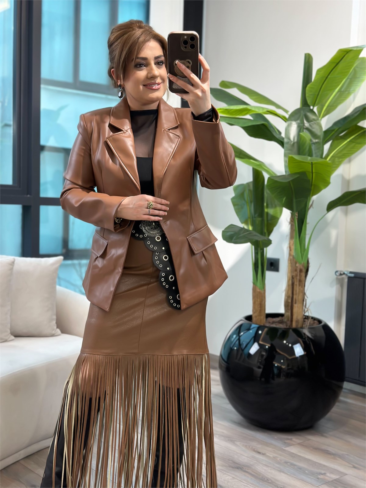 Suni Deri Blazer Ceket TABA