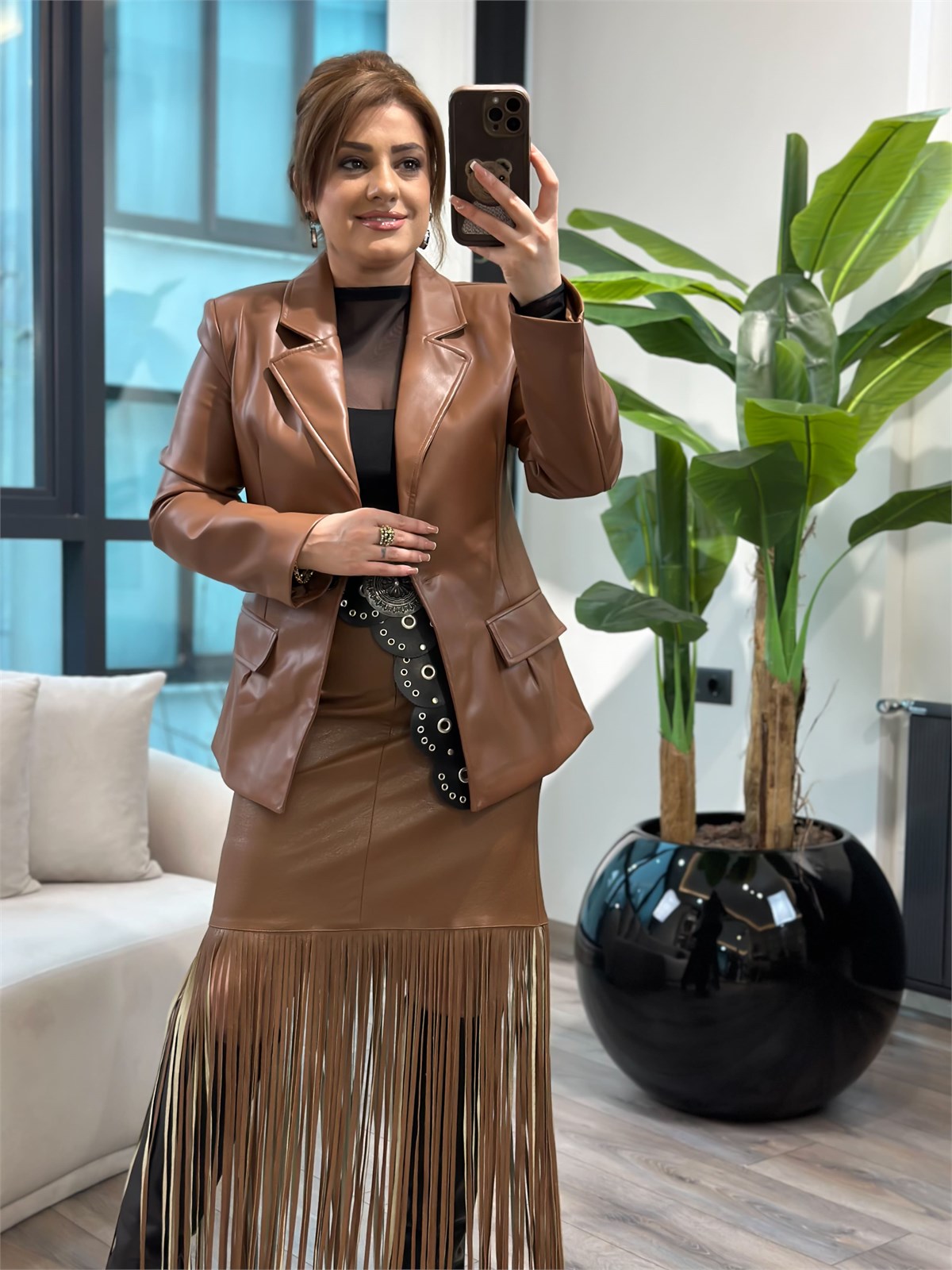 Suni Deri Blazer Ceket TABA