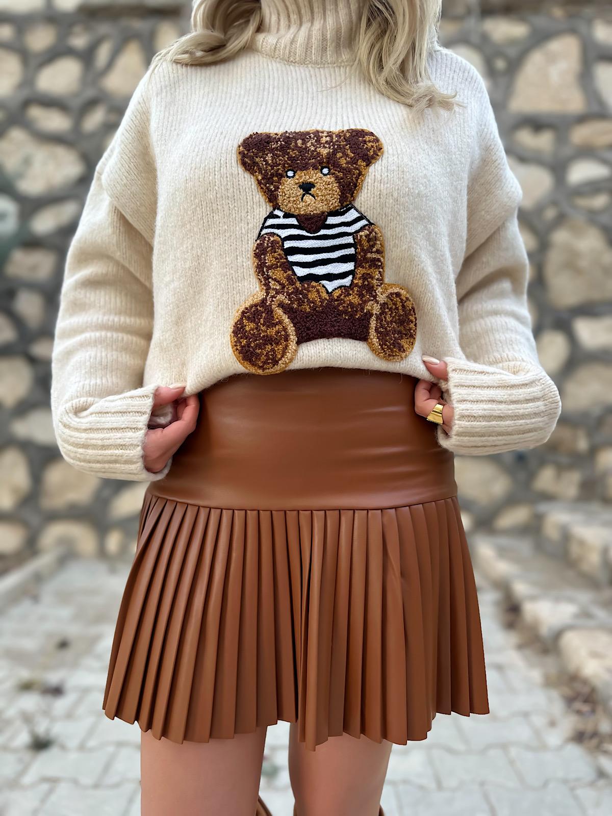 Suni Deri Pİleli Etek TABA